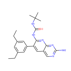 CCc1cc(CC)cc(-c2cc3cnc(N)nc3nc2NC(=O)NC(C)(C)C)c1 ZINC000014944704