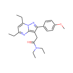 CCc1cc(CC)n2nc(-c3ccc(OC)cc3)c(CC(=O)N(CC)CC)c2n1 ZINC000095587230