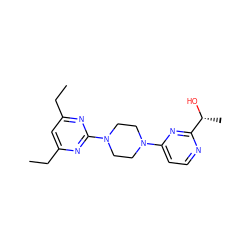 CCc1cc(CC)nc(N2CCN(c3ccnc([C@@H](C)O)n3)CC2)n1 ZINC000013472165