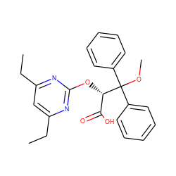 CCc1cc(CC)nc(O[C@@H](C(=O)O)C(OC)(c2ccccc2)c2ccccc2)n1 ZINC000013756069