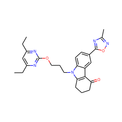 CCc1cc(CC)nc(OCCCn2c3c(c4cc(-c5nc(C)no5)ccc42)C(=O)CCC3)n1 ZINC000095572199