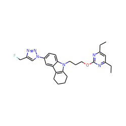 CCc1cc(CC)nc(OCCCn2c3c(c4cc(-n5cc(CF)nn5)ccc42)CCCC3)n1 ZINC000095579223