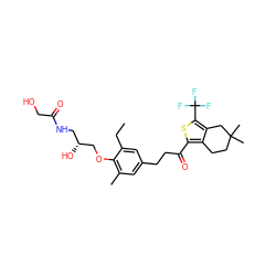 CCc1cc(CCC(=O)c2sc(C(F)(F)F)c3c2CCC(C)(C)C3)cc(C)c1OC[C@H](O)CNC(=O)CO ZINC000103258611