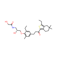 CCc1cc(CCC(=O)c2sc(CC)c3c2CCC(C)(C)C3)cc(C)c1OC[C@H](O)CNC(=O)CO ZINC000103258604