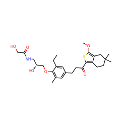 CCc1cc(CCC(=O)c2sc(OC)c3c2CCC(C)(C)C3)cc(C)c1OC[C@H](O)CNC(=O)CO ZINC000103258615