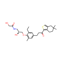 CCc1cc(CCC(=O)c2scc3c2CCC(C)(C)C3)cc(C)c1OC[C@@H](O)CNC(=O)CO ZINC000103258601