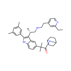 CCc1cc(CCNC[C@@H](C)c2c(-c3cc(C)cc(C)c3)[nH]c3ccc(C(C)(C)C(=O)N4CC5CCC4CC5)cc23)ccn1 ZINC000026985358