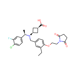 CCc1cc(CN([C@H]2C[C@@H](C(=O)O)C2)[C@H](C)c2ccc(Cl)c(F)c2)ccc1OCCN1C(=O)CCC1=O ZINC000473229074