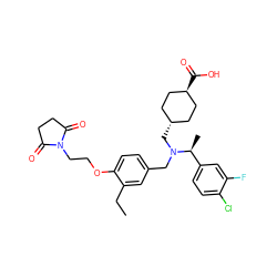 CCc1cc(CN(C[C@H]2CC[C@H](C(=O)O)CC2)[C@@H](C)c2ccc(Cl)c(F)c2)ccc1OCCN1C(=O)CCC1=O ZINC000473243975