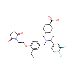 CCc1cc(CN(C[C@H]2CC[C@H](C(=O)O)CC2)[C@H](C)c2ccc(Cl)c(F)c2)ccc1OCCN1C(=O)CCC1=O ZINC000473243976