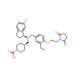 CCc1cc(CN(C[C@H]2CC[C@H](C(=O)O)CC2)[C@H]2CCc3cc(F)c(Cl)cc32)ccc1OCCN1C(=O)CCC1=O ZINC000473243775