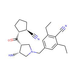 CCc1cc(CN2C[C@H](N)[C@H](C(=O)[C@@H]3CCC[C@H]3C#N)C2)cc(CC)c1C#N ZINC000028955154