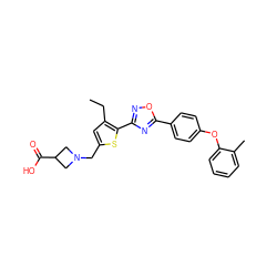 CCc1cc(CN2CC(C(=O)O)C2)sc1-c1noc(-c2ccc(Oc3ccccc3C)cc2)n1 ZINC000073273445