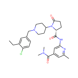 CCc1cc(CN2CCC(N3C(=O)CC[C@@H]3C(=O)Nc3cc(C(=O)N(C)C)cc(C)n3)CC2)ccc1Cl ZINC000116820507