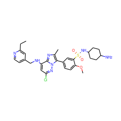 CCc1cc(CNc2cc(Cl)nn3c(-c4ccc(OC)c(S(=O)(=O)NC5CCC(N)CC5)c4)c(C)nc23)ccn1 ZINC001772643729