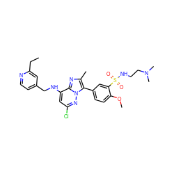 CCc1cc(CNc2cc(Cl)nn3c(-c4ccc(OC)c(S(=O)(=O)NCCN(C)C)c4)c(C)nc23)ccn1 ZINC001772585700