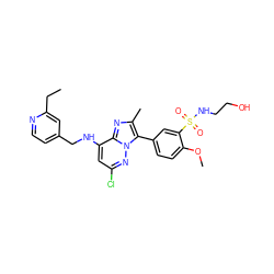 CCc1cc(CNc2cc(Cl)nn3c(-c4ccc(OC)c(S(=O)(=O)NCCO)c4)c(C)nc23)ccn1 ZINC001772626461