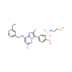 CCc1cc(CNc2cc(Cl)nn3c(-c4ccc(OC)c(S(=O)(=O)NCCOC)c4)c(C)nc23)ccn1 ZINC001772618875