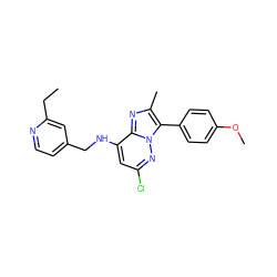 CCc1cc(CNc2cc(Cl)nn3c(-c4ccc(OC)cc4)c(C)nc23)ccn1 ZINC001772571574