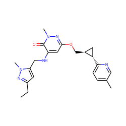 CCc1cc(CNc2cc(OC[C@H]3C[C@@H]3c3ccc(C)cn3)nn(C)c2=O)n(C)n1 ZINC001772634010