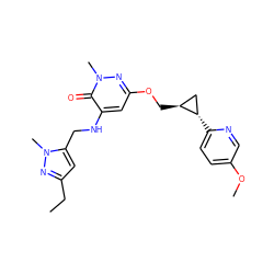 CCc1cc(CNc2cc(OC[C@H]3C[C@@H]3c3ccc(OC)cn3)nn(C)c2=O)n(C)n1 ZINC000221916202