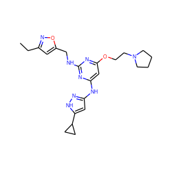 CCc1cc(CNc2nc(Nc3cc(C4CC4)[nH]n3)cc(OCCN3CCCC3)n2)on1 ZINC000166981490