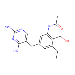 CCc1cc(Cc2cnc(N)nc2N)cc(NC(C)=O)c1CO ZINC000029559930