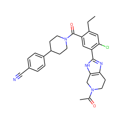 CCc1cc(Cl)c(-c2nc3c([nH]2)CN(C(C)=O)CC3)cc1C(=O)N1CCC(c2ccc(C#N)cc2)CC1 ZINC000150206042