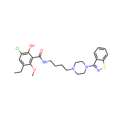 CCc1cc(Cl)c(O)c(C(=O)NCCCCN2CCN(c3nsc4ccccc34)CC2)c1OC ZINC000013747199