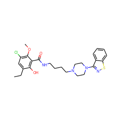 CCc1cc(Cl)c(OC)c(C(=O)NCCCCN2CCN(c3nsc4ccccc34)CC2)c1O ZINC000013747197