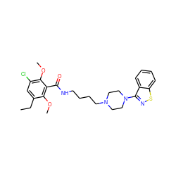 CCc1cc(Cl)c(OC)c(C(=O)NCCCCN2CCN(c3nsc4ccccc34)CC2)c1OC ZINC000013747162