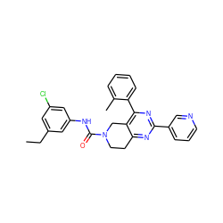 CCc1cc(Cl)cc(NC(=O)N2CCc3nc(-c4cccnc4)nc(-c4ccccc4C)c3C2)c1 ZINC000071331275