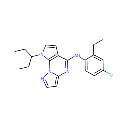 CCc1cc(Cl)ccc1Nc1nc2ccnn2c2c1ccn2C(CC)CC ZINC000072114701