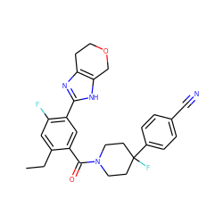 CCc1cc(F)c(-c2nc3c([nH]2)COCC3)cc1C(=O)N1CCC(F)(c2ccc(C#N)cc2)CC1 ZINC000150266772