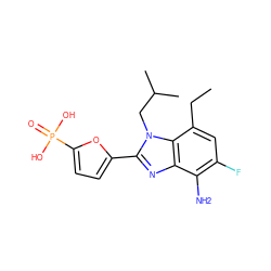 CCc1cc(F)c(N)c2nc(-c3ccc(P(=O)(O)O)o3)n(CC(C)C)c12 ZINC000001549124