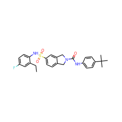 CCc1cc(F)ccc1NS(=O)(=O)c1ccc2c(c1)CN(C(=O)Nc1ccc(C(C)(C)C)cc1)C2 ZINC000473089860