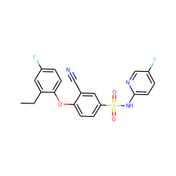 CCc1cc(F)ccc1Oc1ccc(S(=O)(=O)Nc2ccc(F)cn2)cc1C#N ZINC000473194489