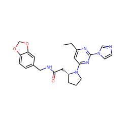 CCc1cc(N2CCC[C@@H]2CC(=O)NCc2ccc3c(c2)OCO3)nc(-n2ccnc2)n1 ZINC000035273343