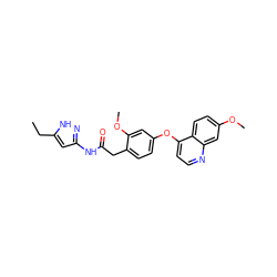 CCc1cc(NC(=O)Cc2ccc(Oc3ccnc4cc(OC)ccc34)cc2OC)n[nH]1 ZINC000084617783