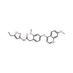 CCc1cc(NC(=O)Cc2ccc(Oc3ccnc4cc(OC)ccc34)cc2OC)no1 ZINC000084618664