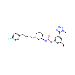 CCc1cc(NC(=O)N[C@@H]2CCCN(CCCCc3ccc(F)cc3)C2)cc(-c2nnnn2C)c1 ZINC000028331792