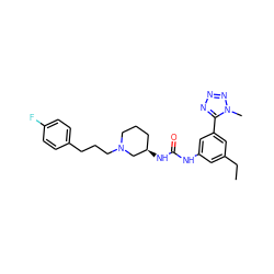 CCc1cc(NC(=O)N[C@@H]2CCCN(CCCc3ccc(F)cc3)C2)cc(-c2nnnn2C)c1 ZINC000028341497