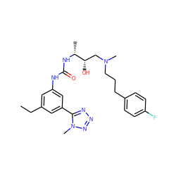 CCc1cc(NC(=O)N[C@H](C)[C@@H](O)CN(C)CCCc2ccc(F)cc2)cc(-c2nnnn2C)c1 ZINC000029039065