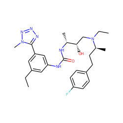 CCc1cc(NC(=O)N[C@H](C)[C@@H](O)CN(CC)[C@@H](C)CCc2ccc(F)cc2)cc(-c2nnnn2C)c1 ZINC000029039907