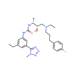 CCc1cc(NC(=O)N[C@H](C)[C@@H](O)CN(CC)CCCc2ccc(F)cc2)cc(-c2nnnn2C)c1 ZINC000029039917