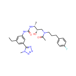 CCc1cc(NC(=O)N[C@H](C)[C@@H](O)CN(CCCc2ccc(F)cc2)C(C)=O)cc(-c2nnnn2C)c1 ZINC000029039091