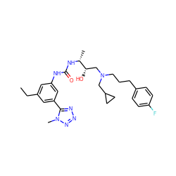 CCc1cc(NC(=O)N[C@H](C)[C@@H](O)CN(CCCc2ccc(F)cc2)CC2CC2)cc(-c2nnnn2C)c1 ZINC000029039076