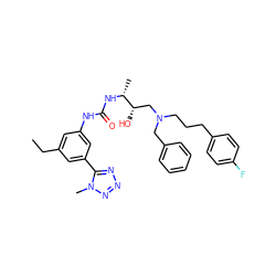 CCc1cc(NC(=O)N[C@H](C)[C@@H](O)CN(CCCc2ccc(F)cc2)Cc2ccccc2)cc(-c2nnnn2C)c1 ZINC000029039089