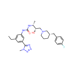 CCc1cc(NC(=O)N[C@H](C)[C@@H](O)CN2CCC[C@@H](Cc3ccc(F)cc3)C2)cc(-c2nnnn2C)c1 ZINC000029039931