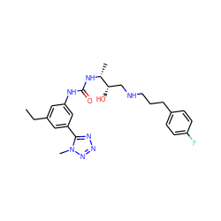 CCc1cc(NC(=O)N[C@H](C)[C@@H](O)CNCCCc2ccc(F)cc2)cc(-c2nnnn2C)c1 ZINC000029039063